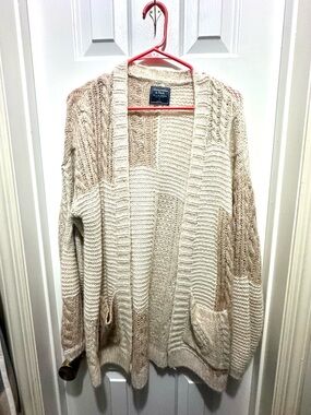 Abercrombie & Fitch Two-Tone Cream Open-Front Cardigan Size S